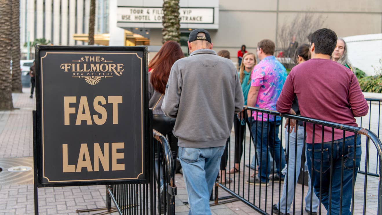 A sign that displays The Fillmore New Orleans Fast Lane Entry