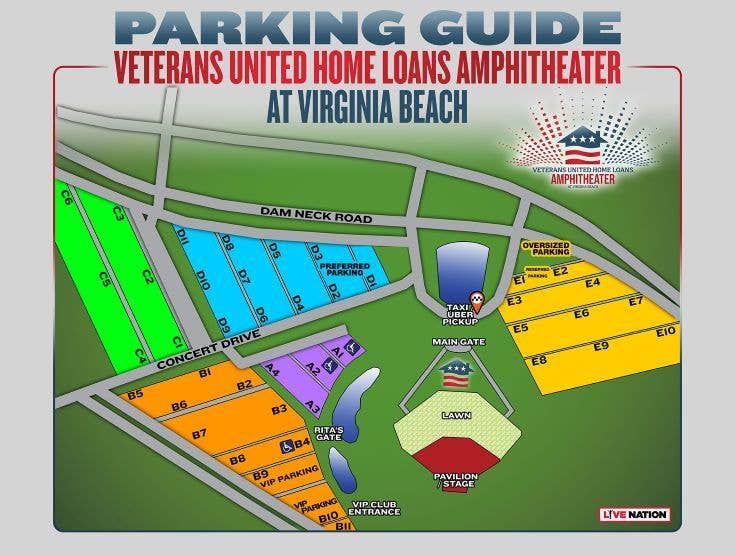 A parking map of the Veterans United Home Loans Amphitheater