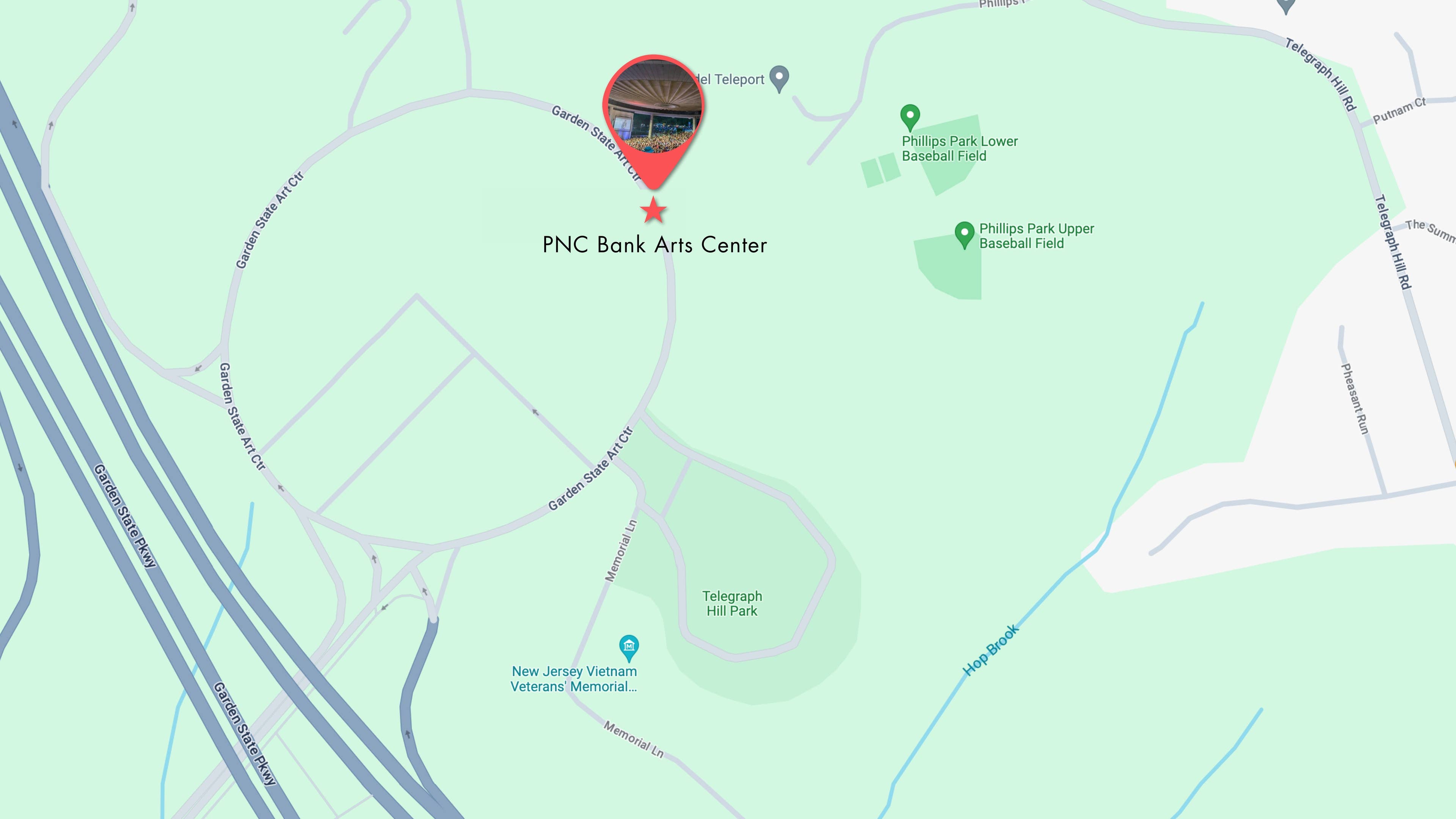Map of where PNC Bank Arts Center is