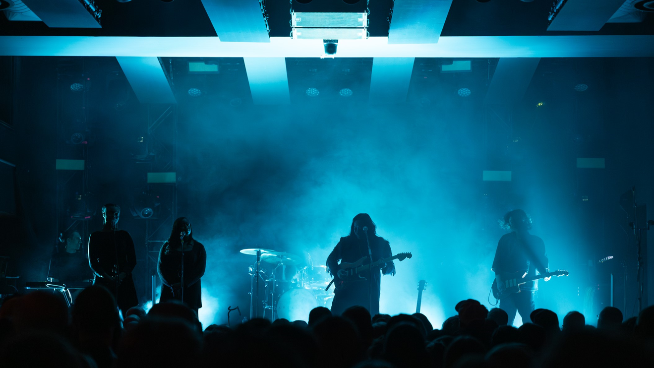 Bandon stage at The Mod Club in Toronto with blue lights and fog in the background