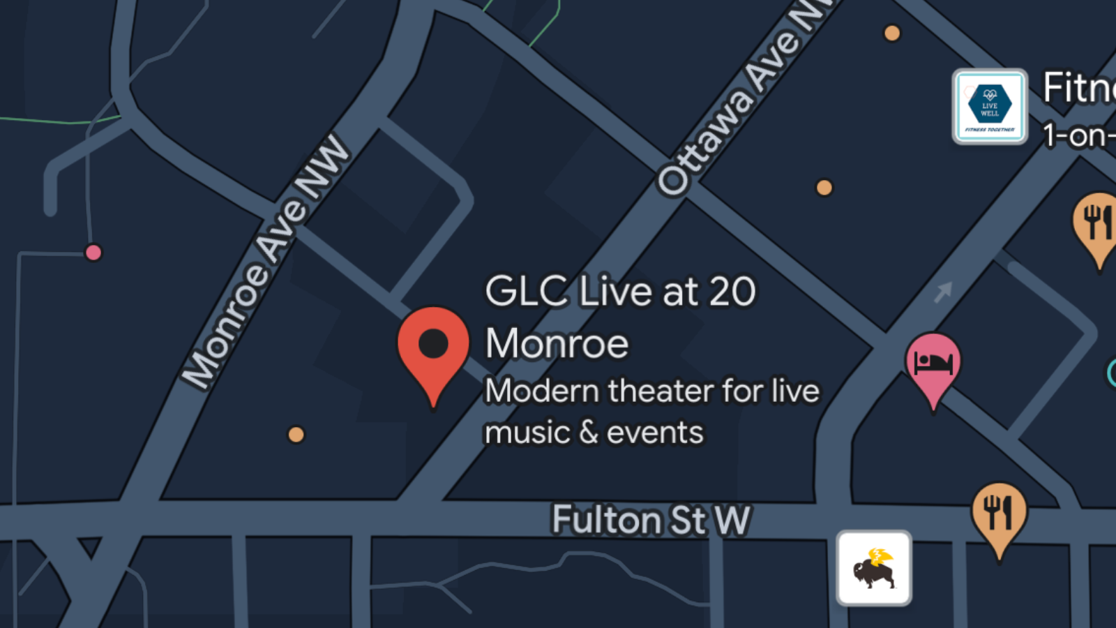 GLC Live at 20 Monroe on Google Maps. Showing the location and surrounding area.