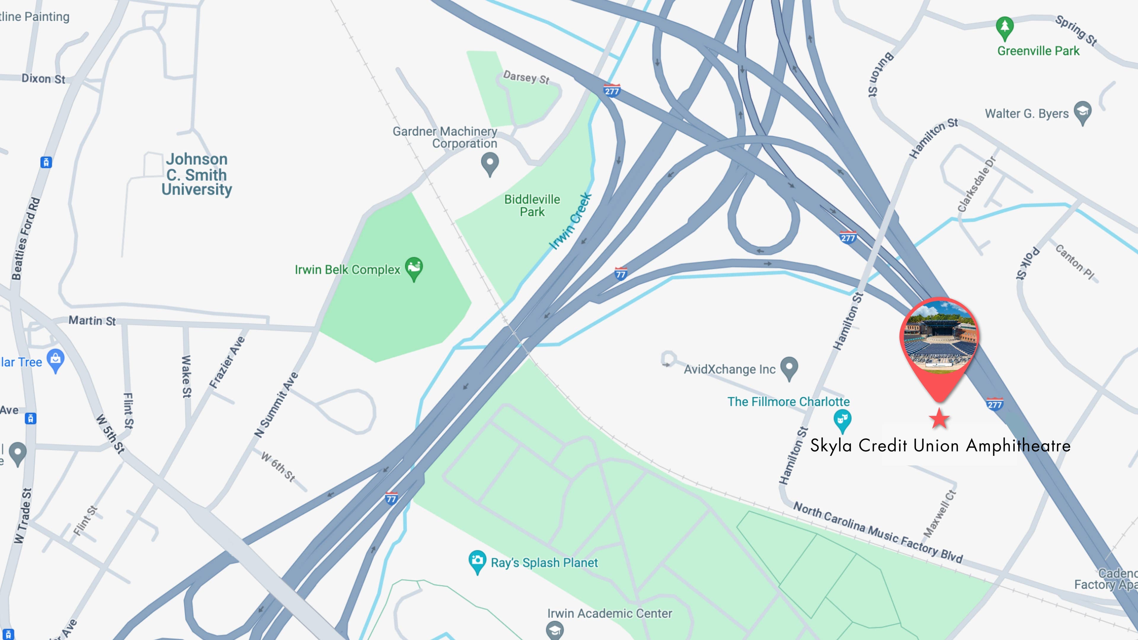 A Google map of Skyla Credit Union Amphitheatre.