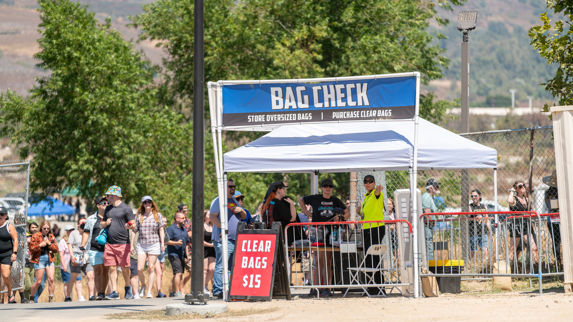 bag check tent clear bag sign