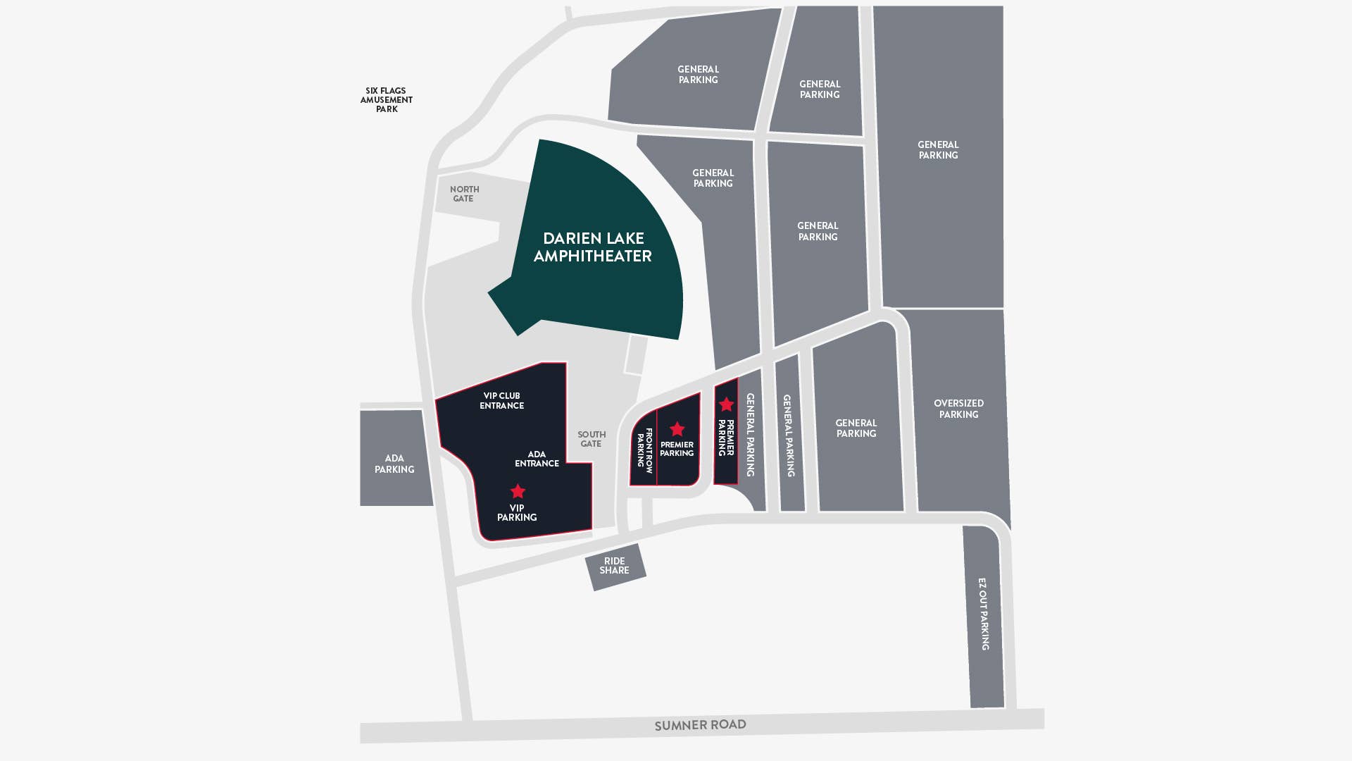 A parking map at Darien Lake Amphitheater