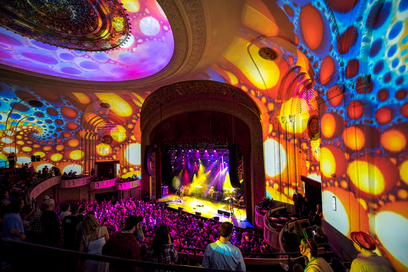 A view of the stage with colorful lights
