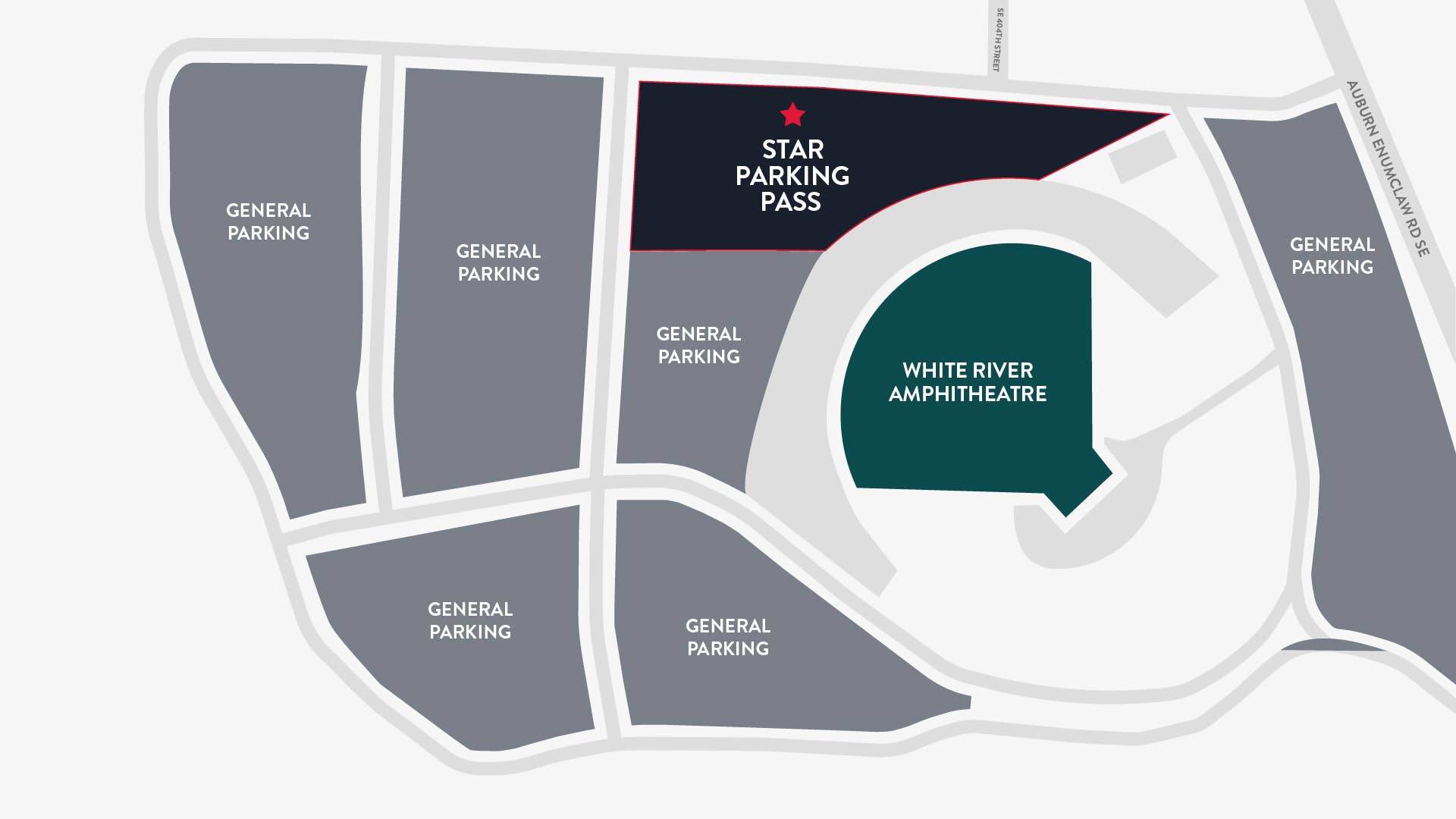 map graphic of the parking lots around the venue