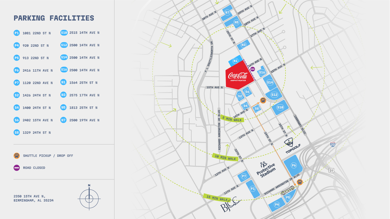 Map of the downtown Birmingham area of where to park