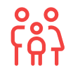 A red icon of three people standing together