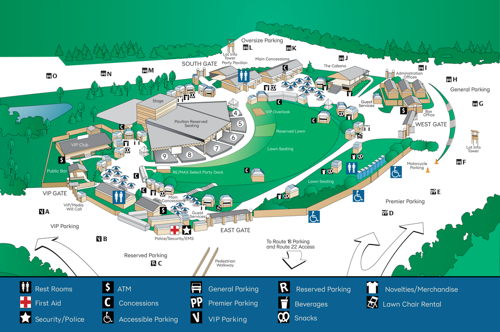 A detailed map of the Pavilion at Star Lake indicating key areas 