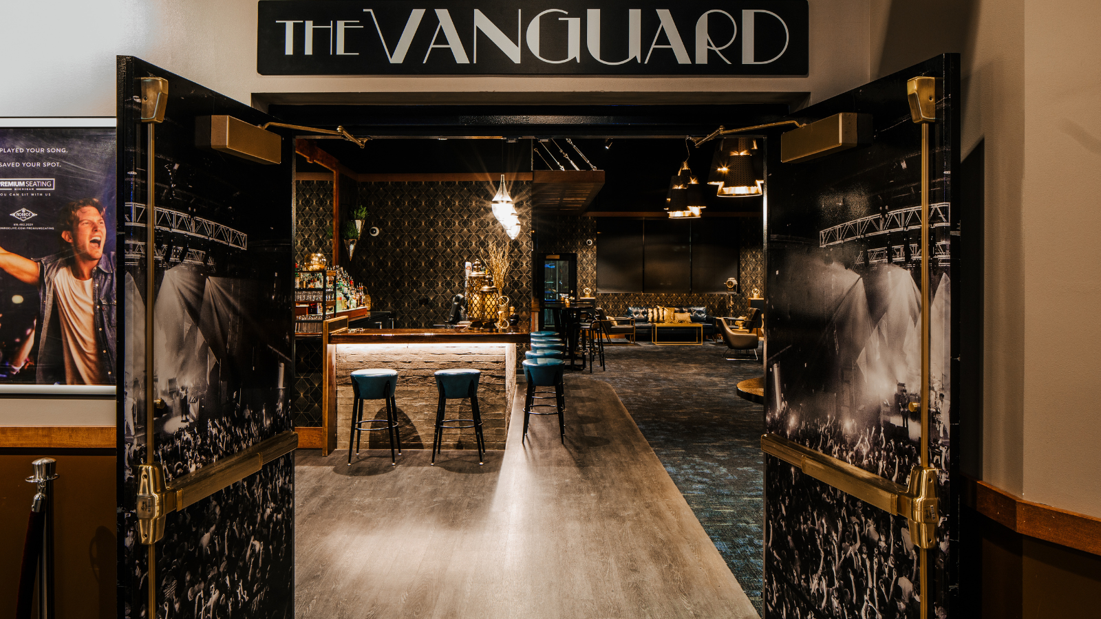 A view inside Vanguard Lounge, showing the bar and seating areas available inside.