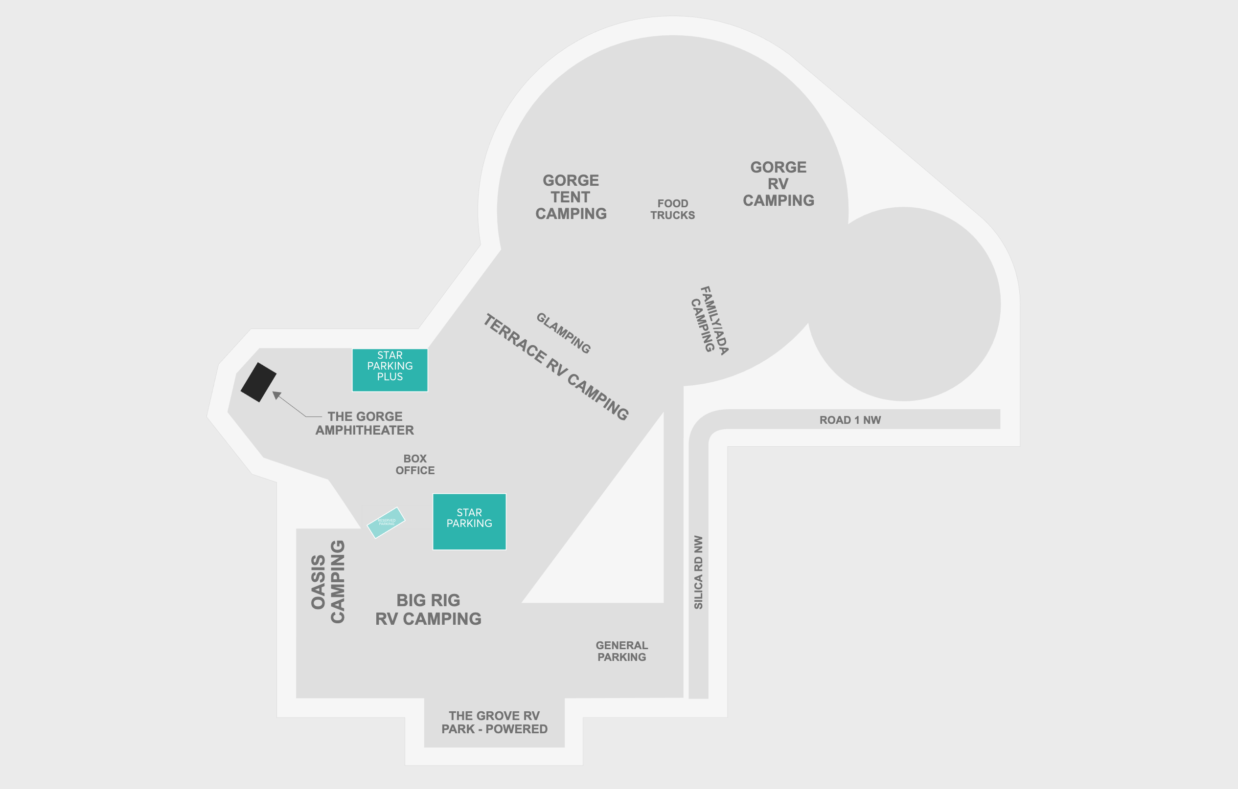 Map graphic of the Gorge parking lots