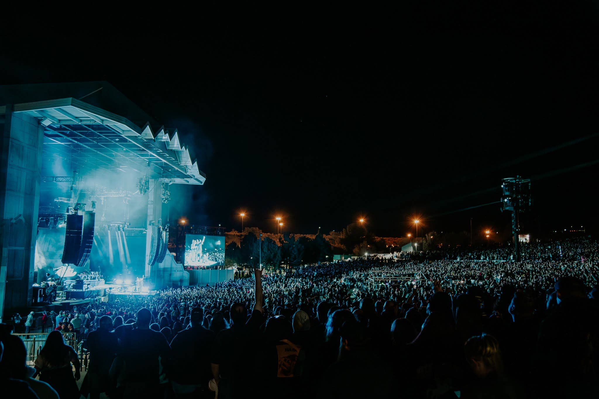 Side angle view of the stage with fans 