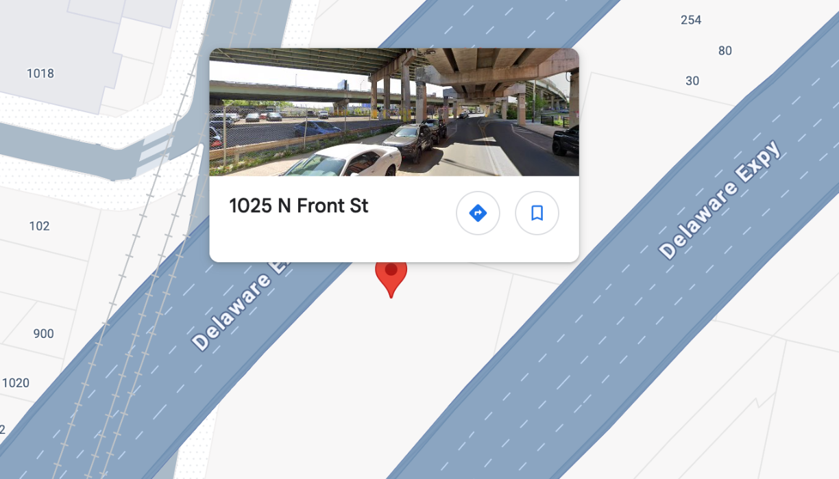 Punch Line Philly parking lot location on Google Maps. 