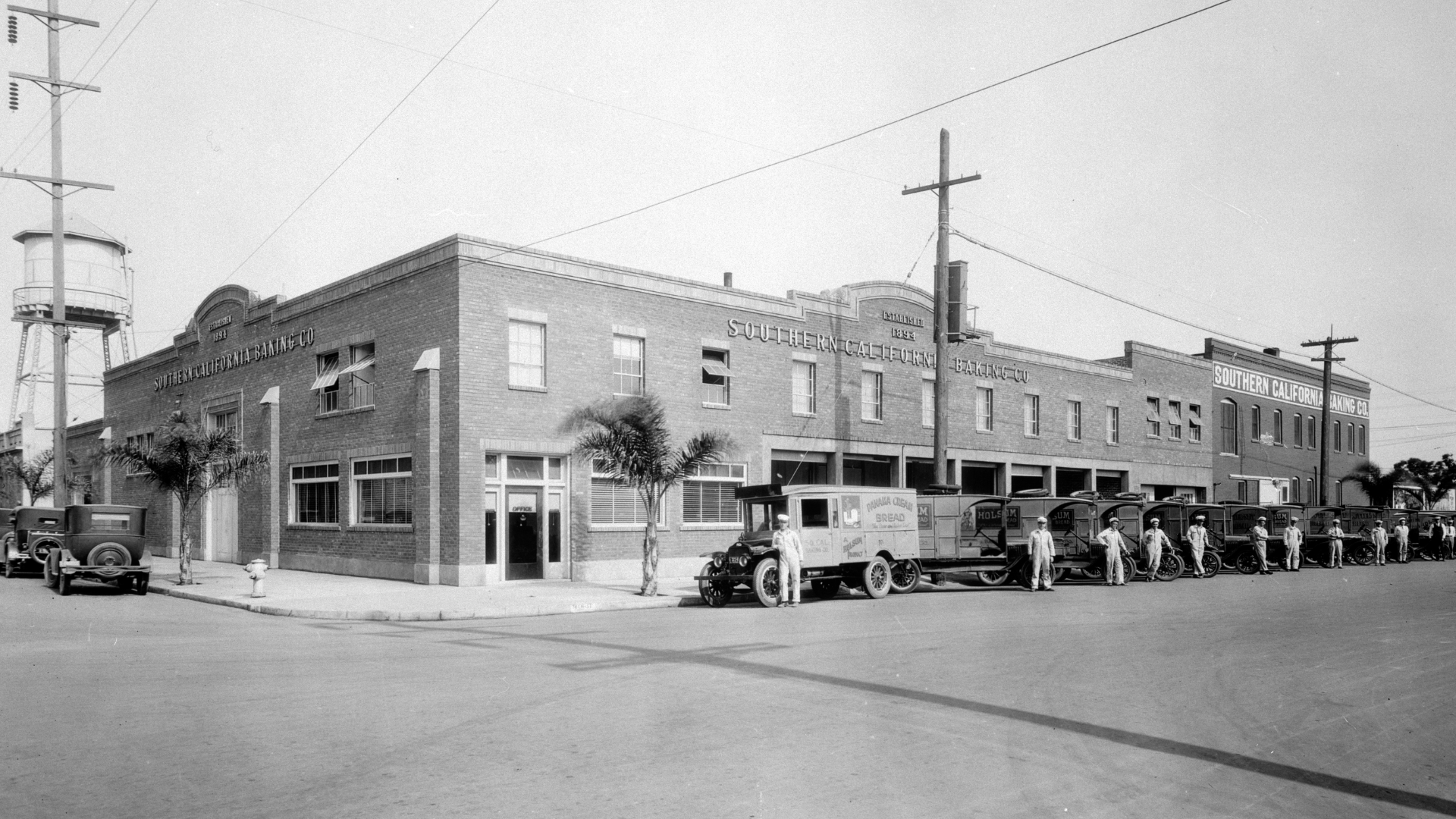 A black and white image of the exterior building of Southern California Baking Co. 