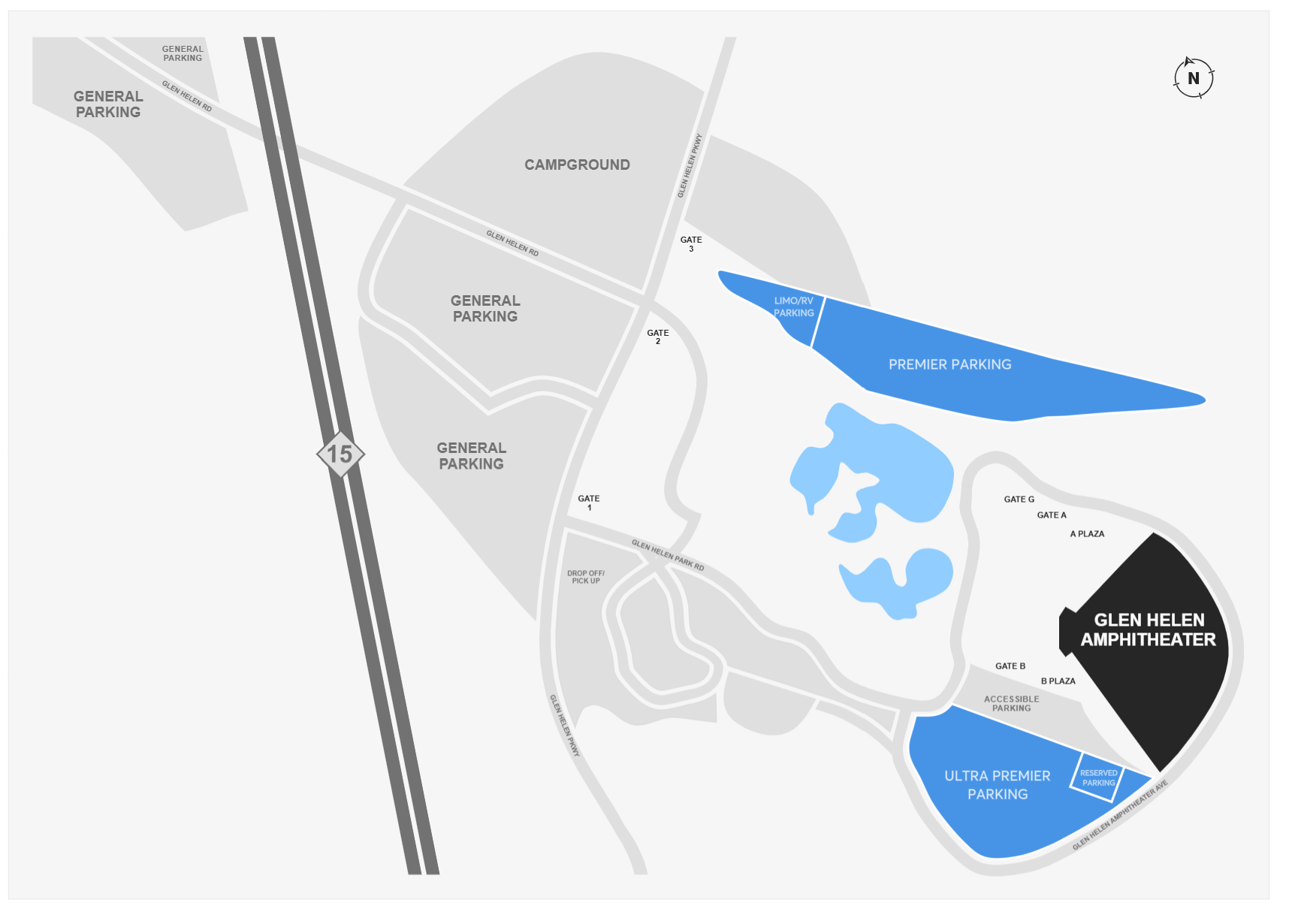 picture of the parking lots at Glen Helen Amphitheater
