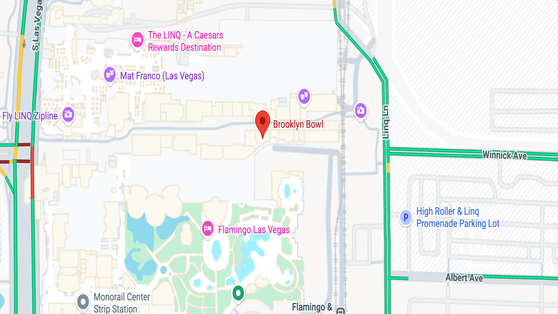 An aerial map of Brooklyn Bowl Vegas