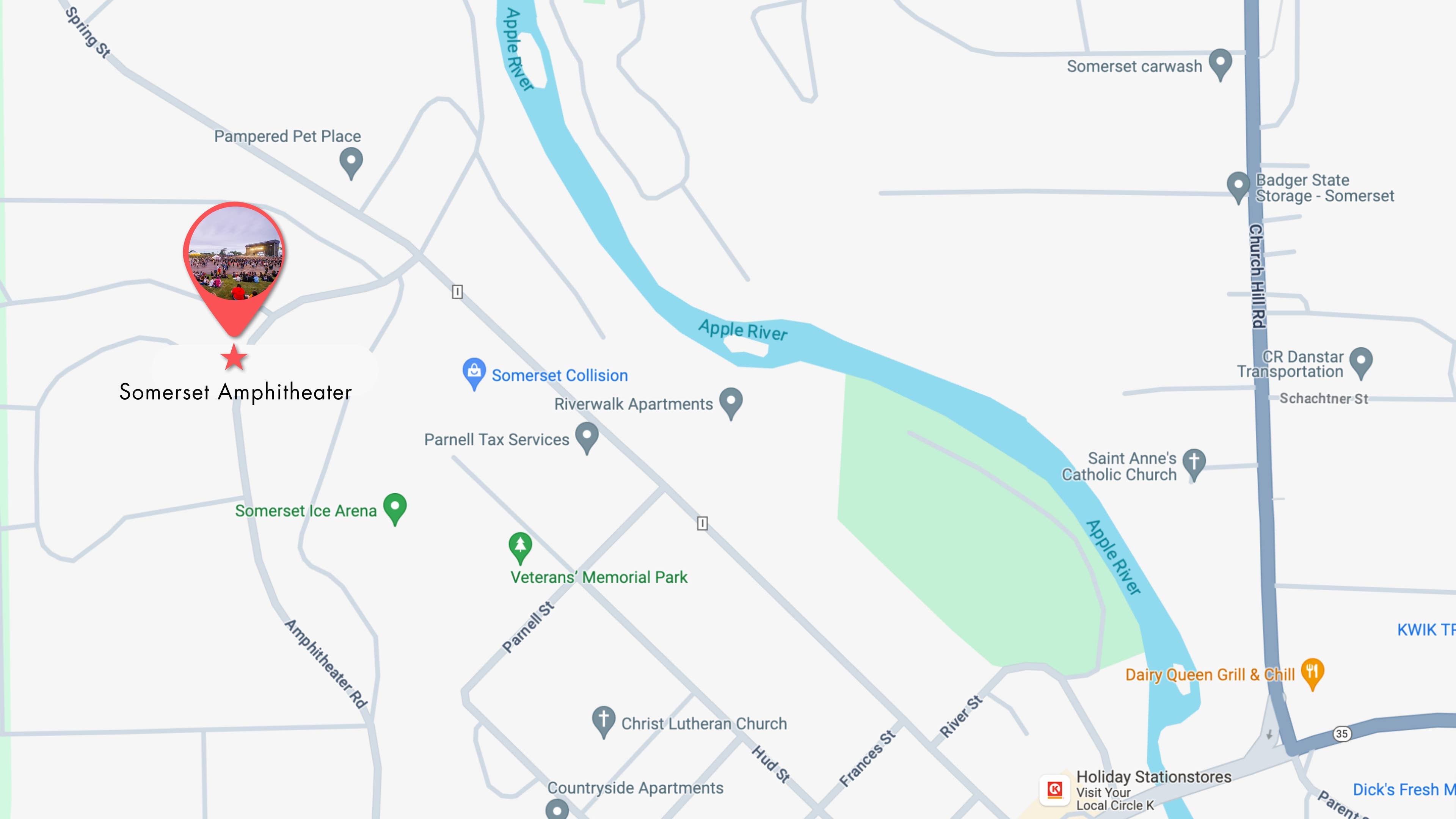 A map shows the location of Somerset Amphitheater.