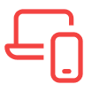 A red icon of a silhouette of a laptop and a phone