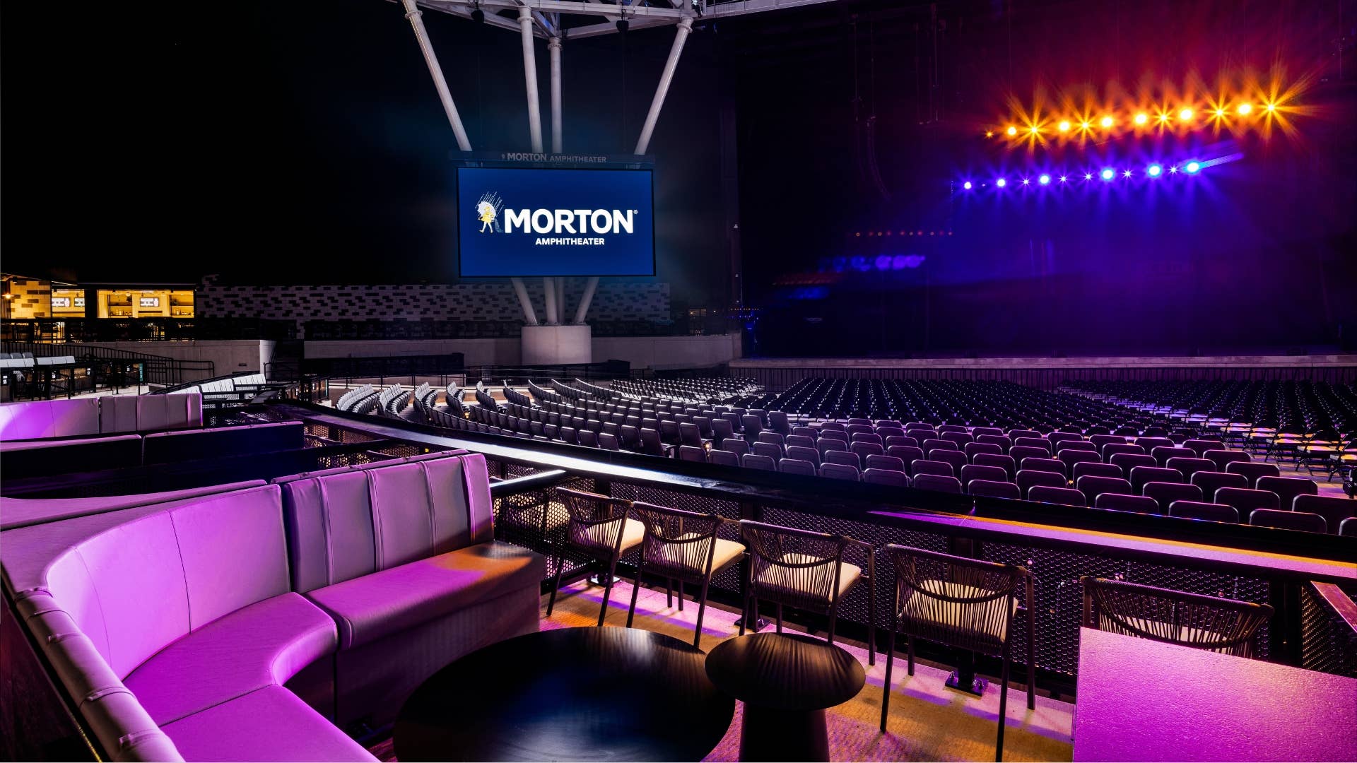 A view from the premium seating area looking at the stage.