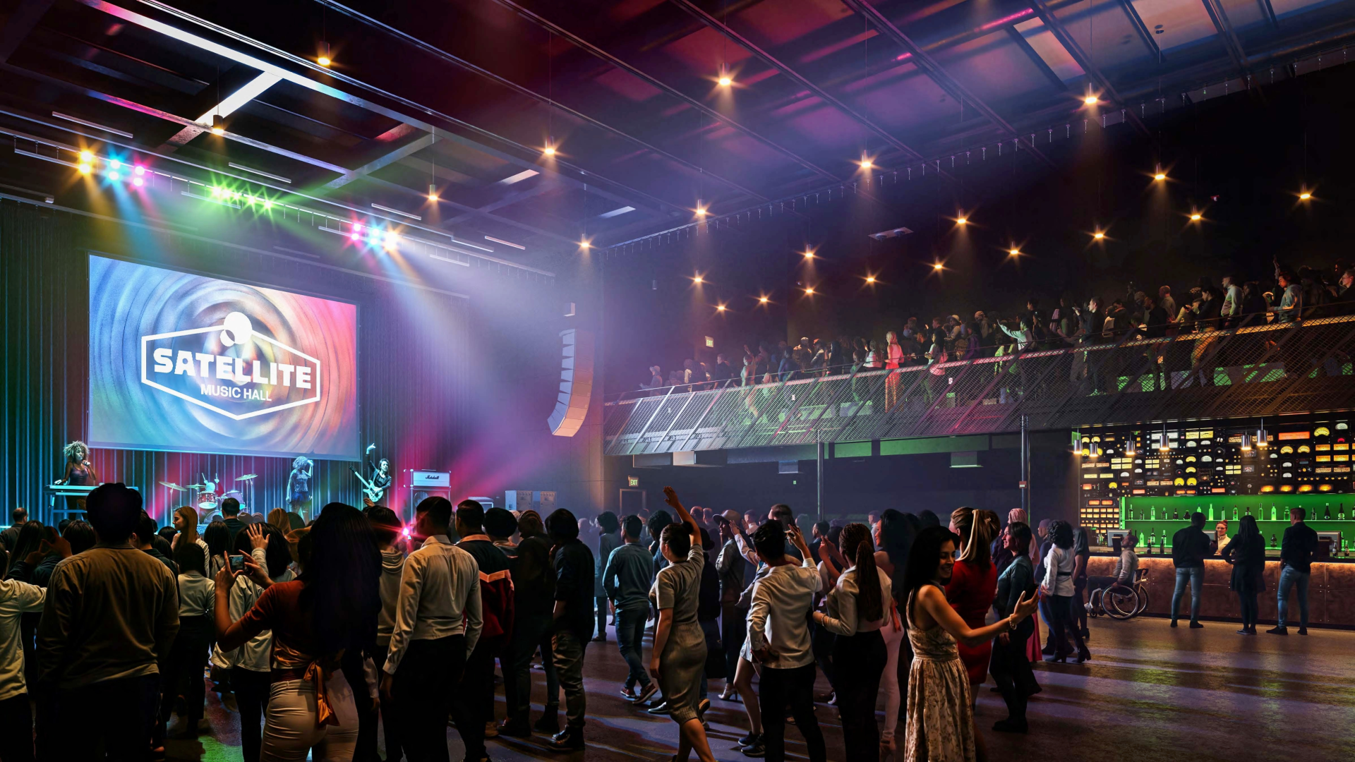 A rendering of the inside of Satellite Music Hall, coming to Memphis in 2026.