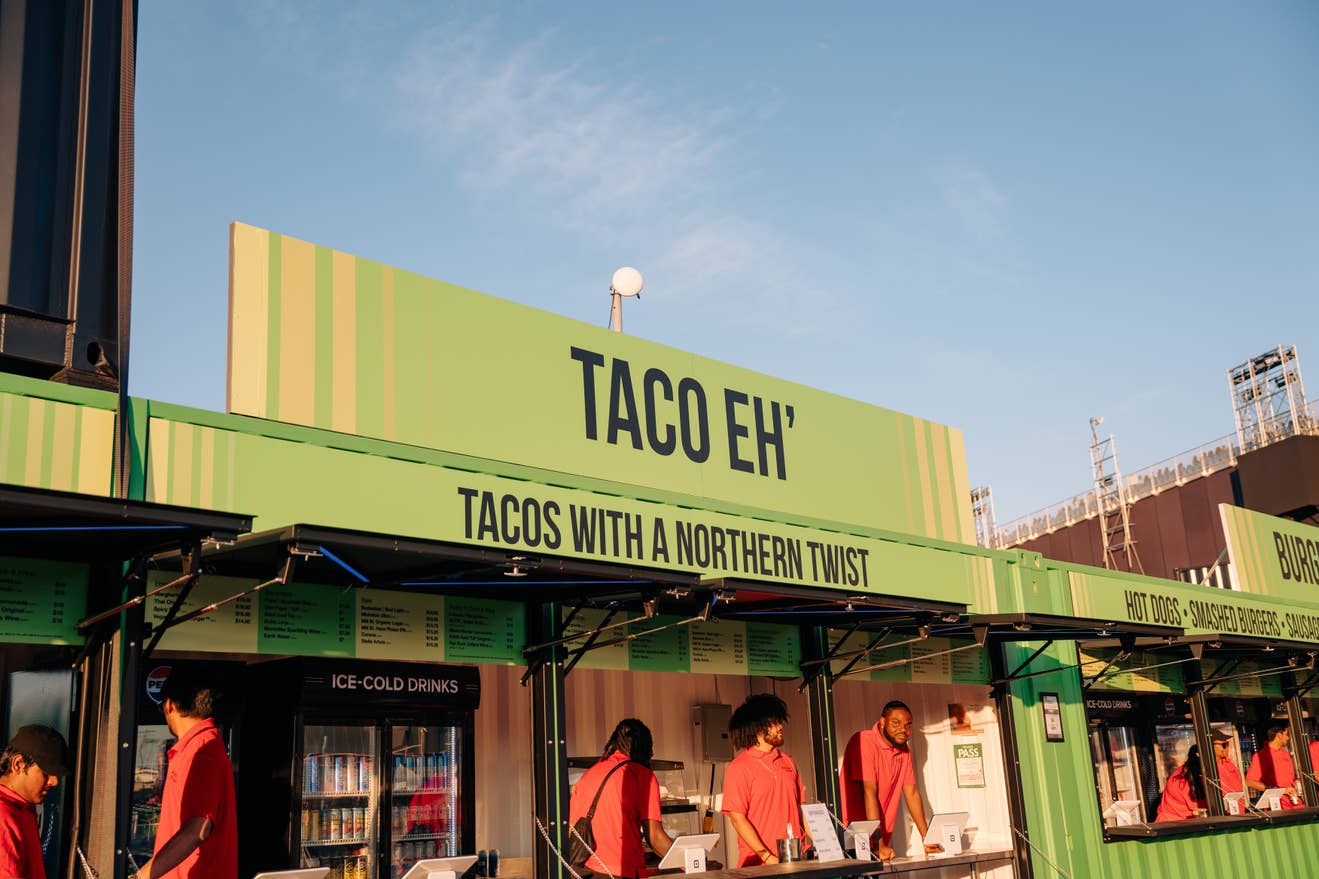 food stand at rogers stadium with title taco eh