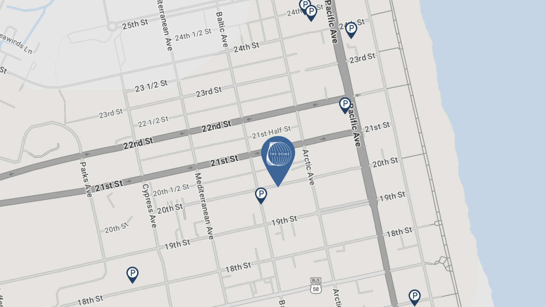 Map showing The Dome and surrounding parking.