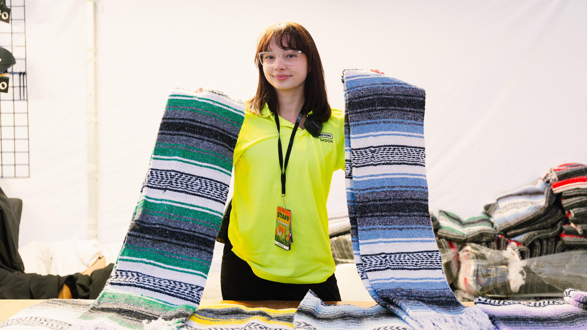 employee holding a blanket