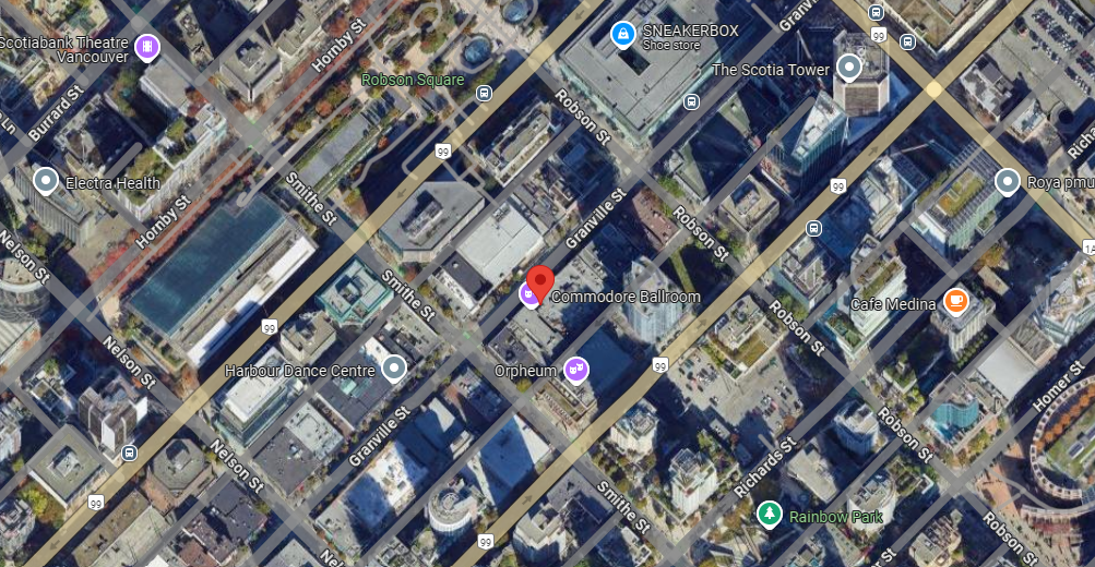 aerial map of the commodore ball room and surrounding area