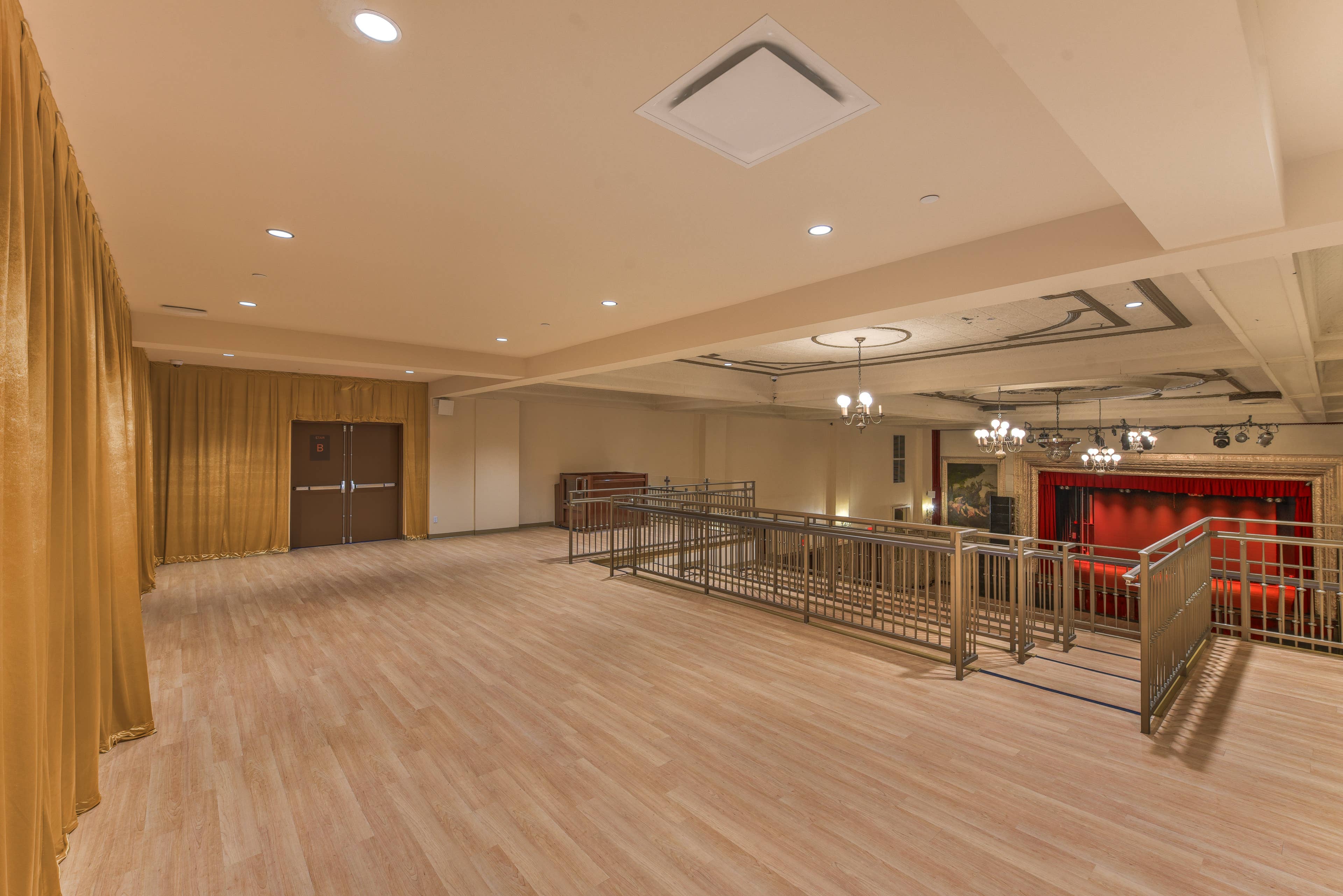 a photo of Warsaw's newly renovated upstairs balcony in the main ballroom