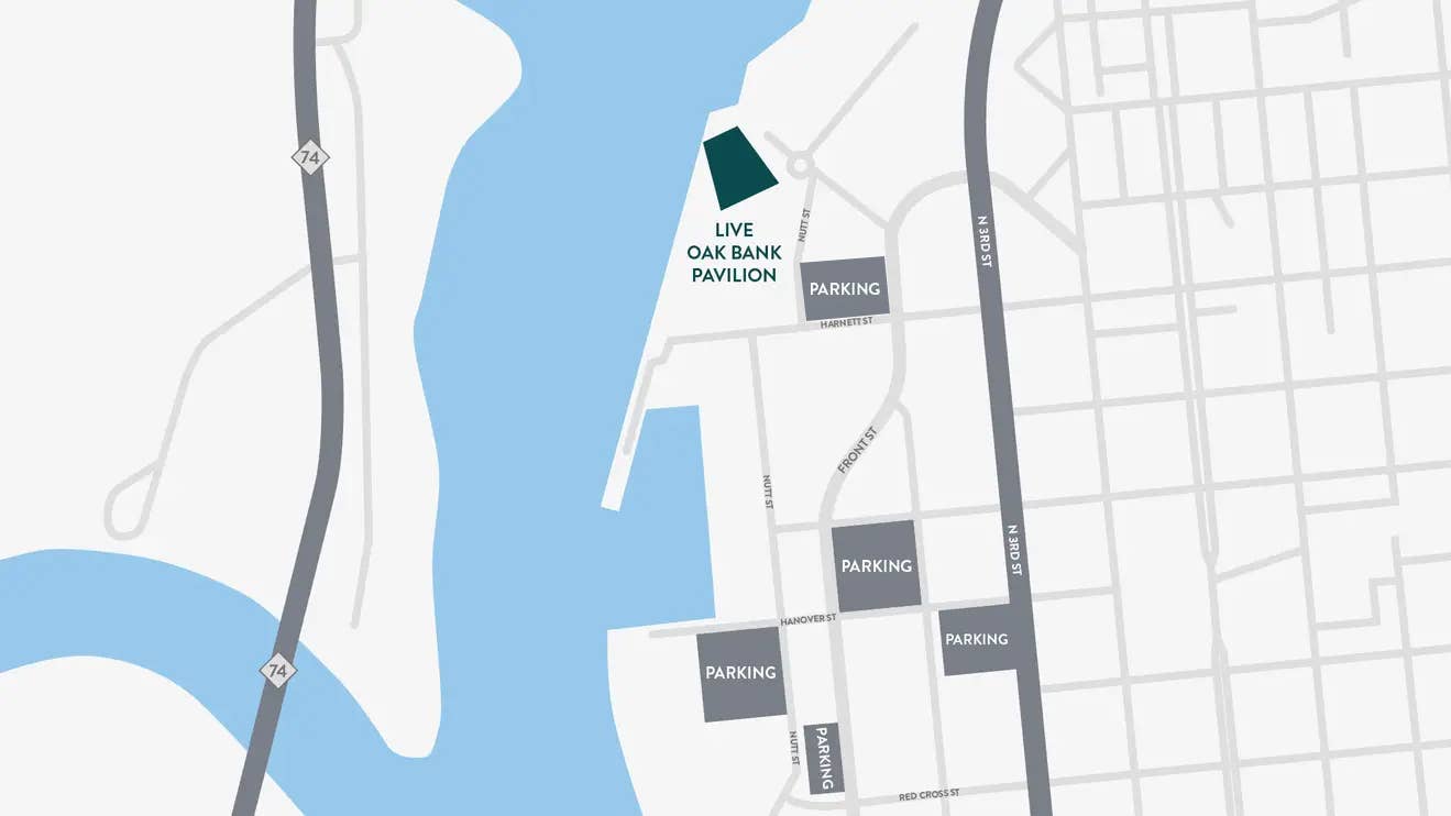A parking map of Live Oak Bank Pavilion.