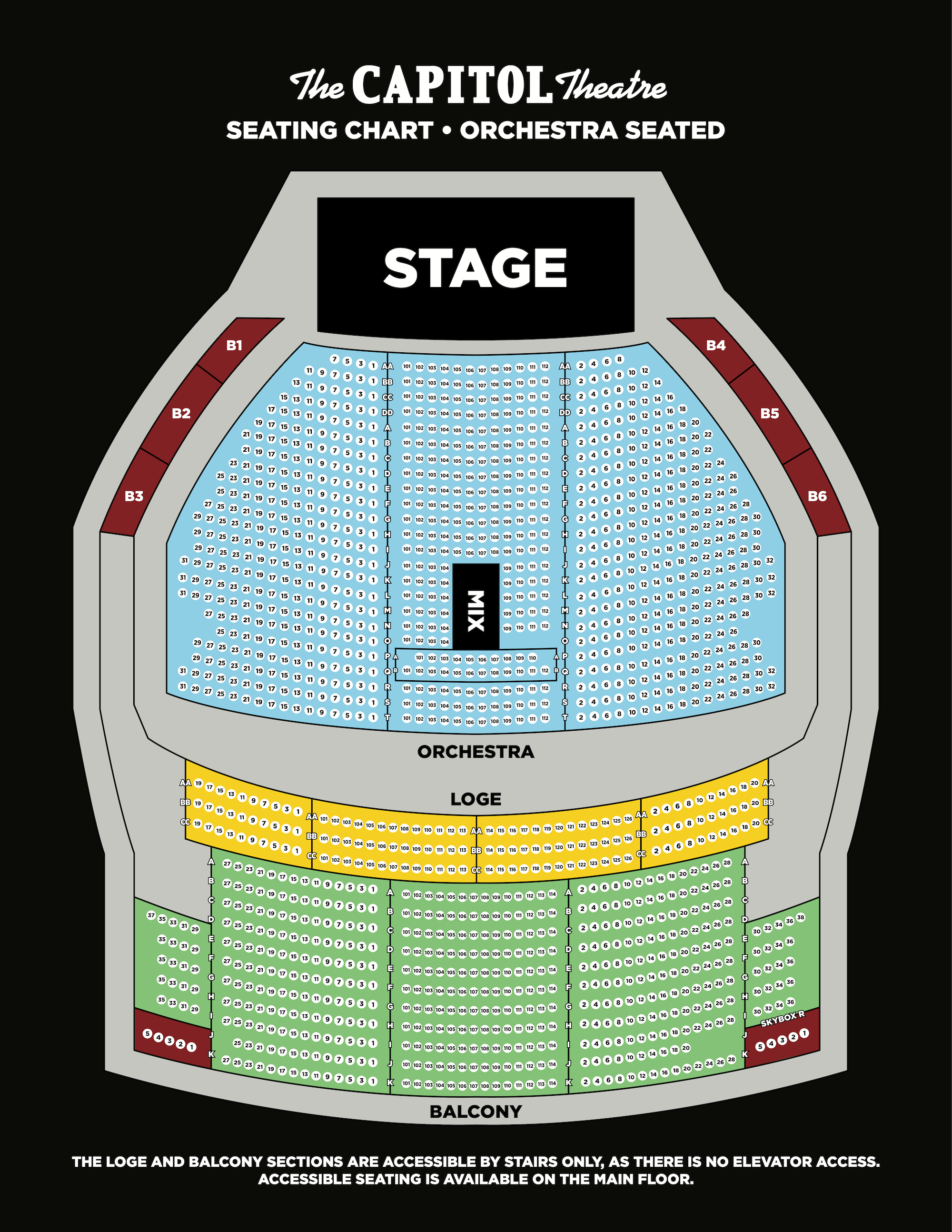 Orchestra seating chart at The Capitol Theatre in Portchester, NY.