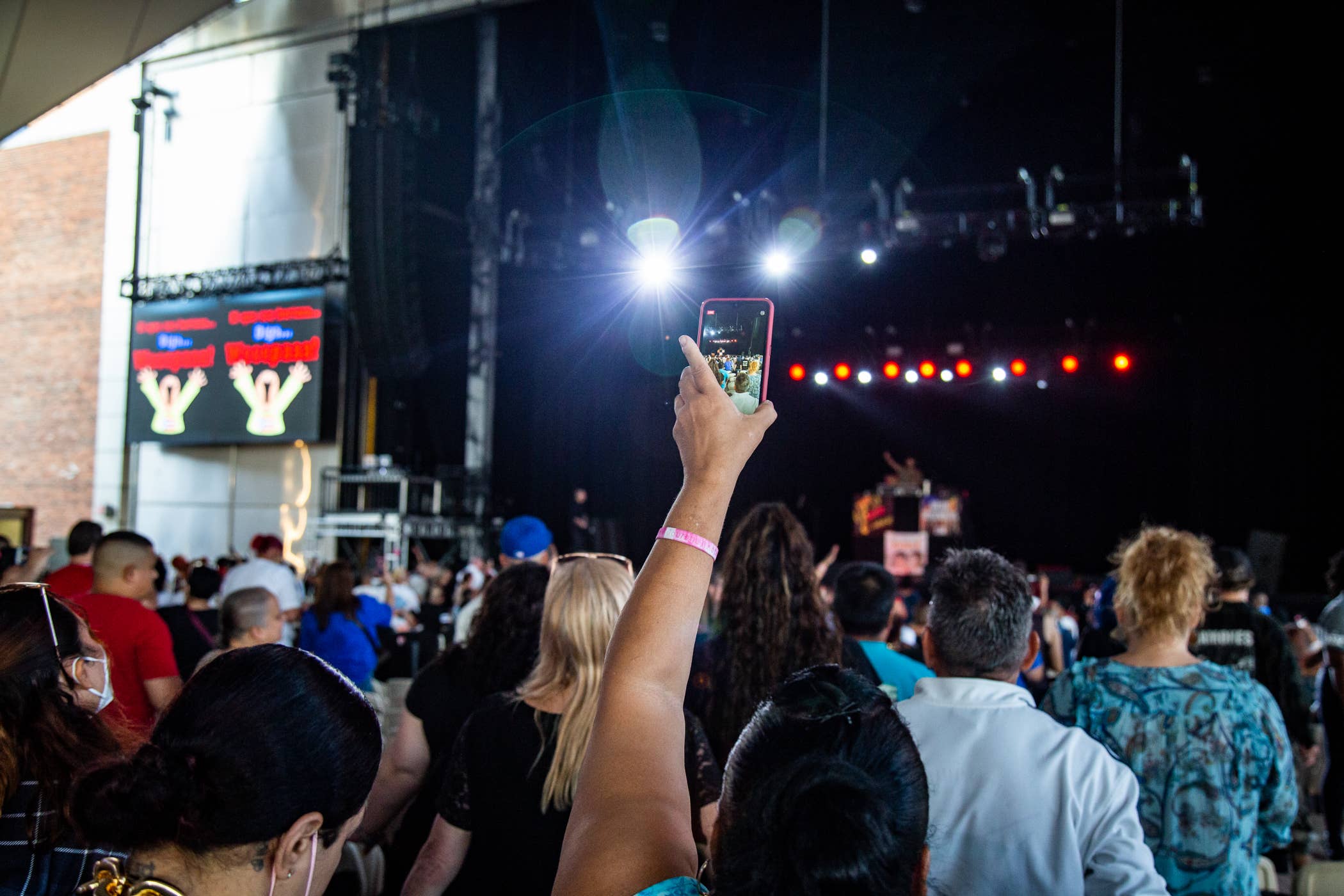 Fans in a crowd facing the stage