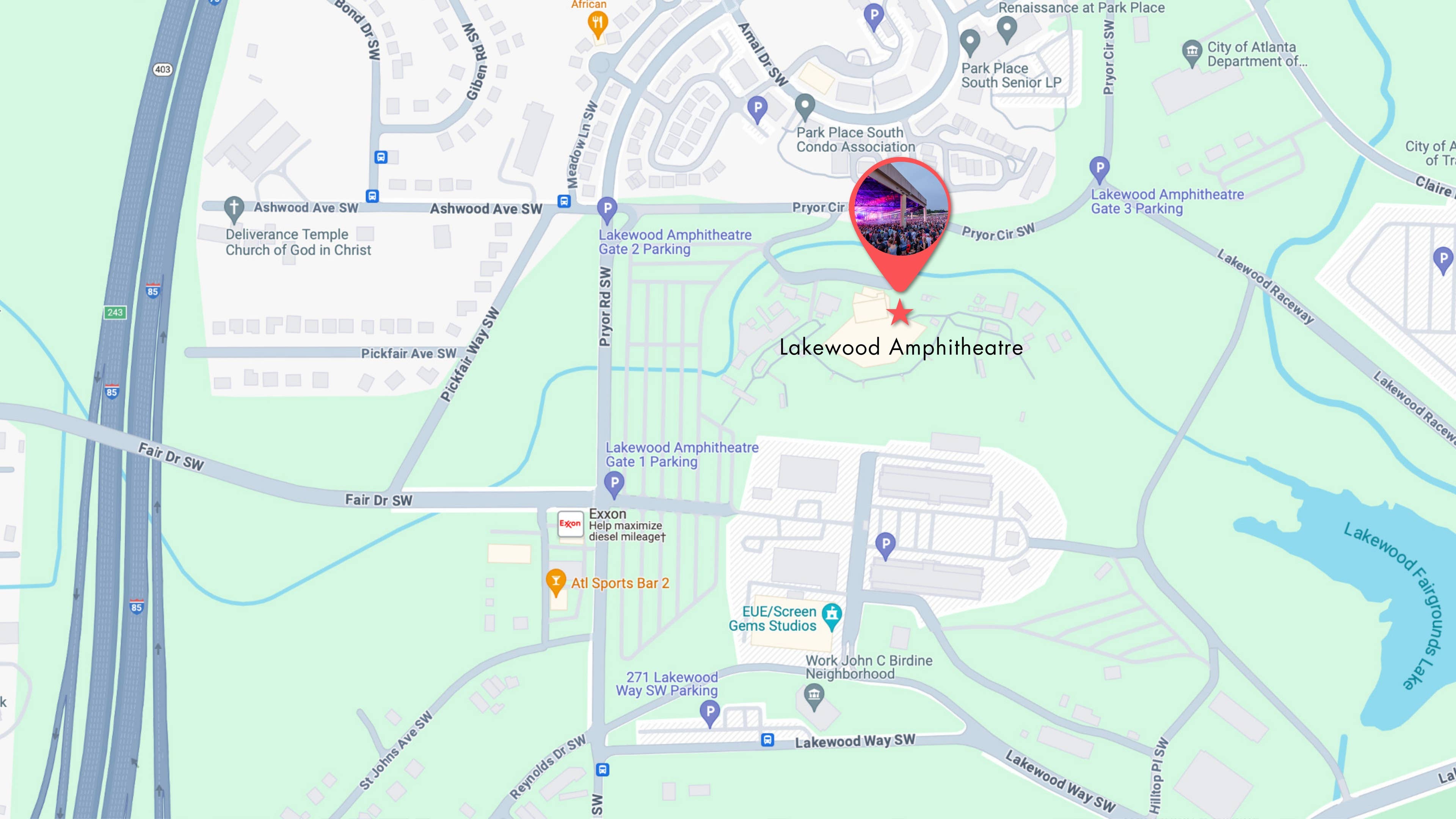 An image of a map to 2002 Lakewood Way SW, Atlanta, GA 30315
