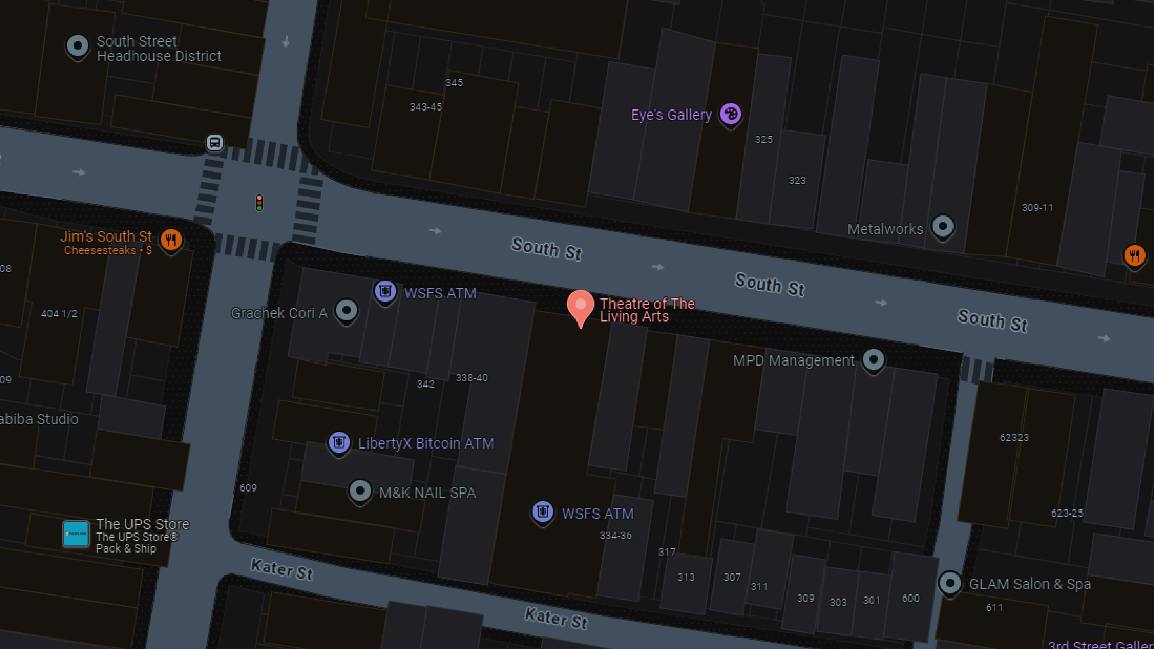 A map where the TLA is located on South Street