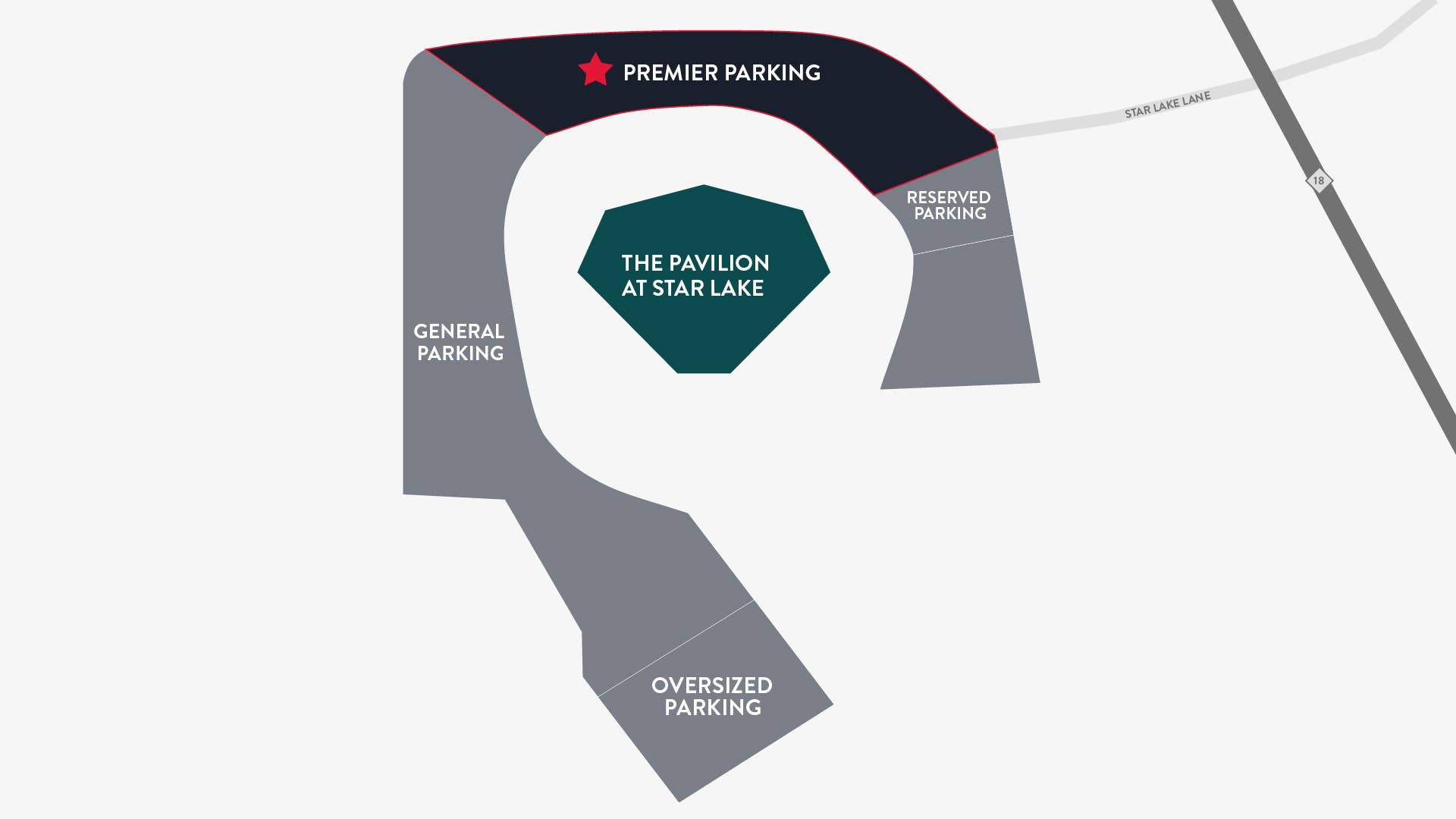 A map of parking options available at Star Lake