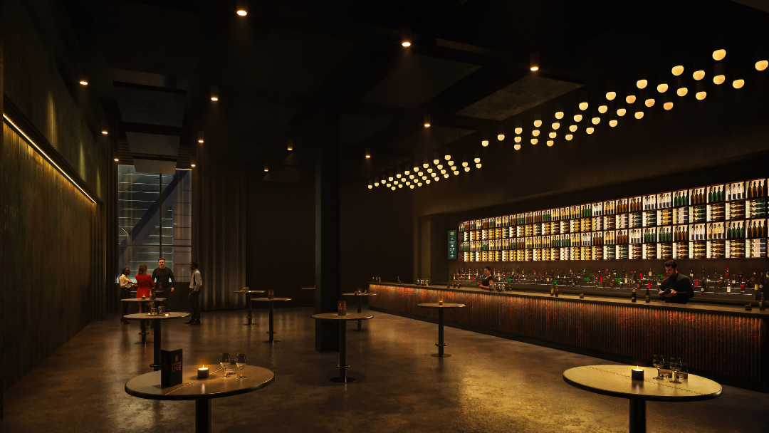 A rendering shows the Lobby Bar at Landmark Credit Union Live.