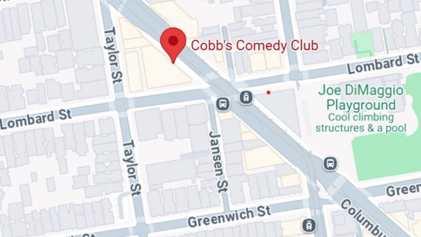 A map snapshot highlighting the location of 915 Columbus Avenue in San Francisco, CA, at the intersection of Columbus Avenue and Lombard Street, near Joe DiMaggio Playground in the North Beach neighborhood.
