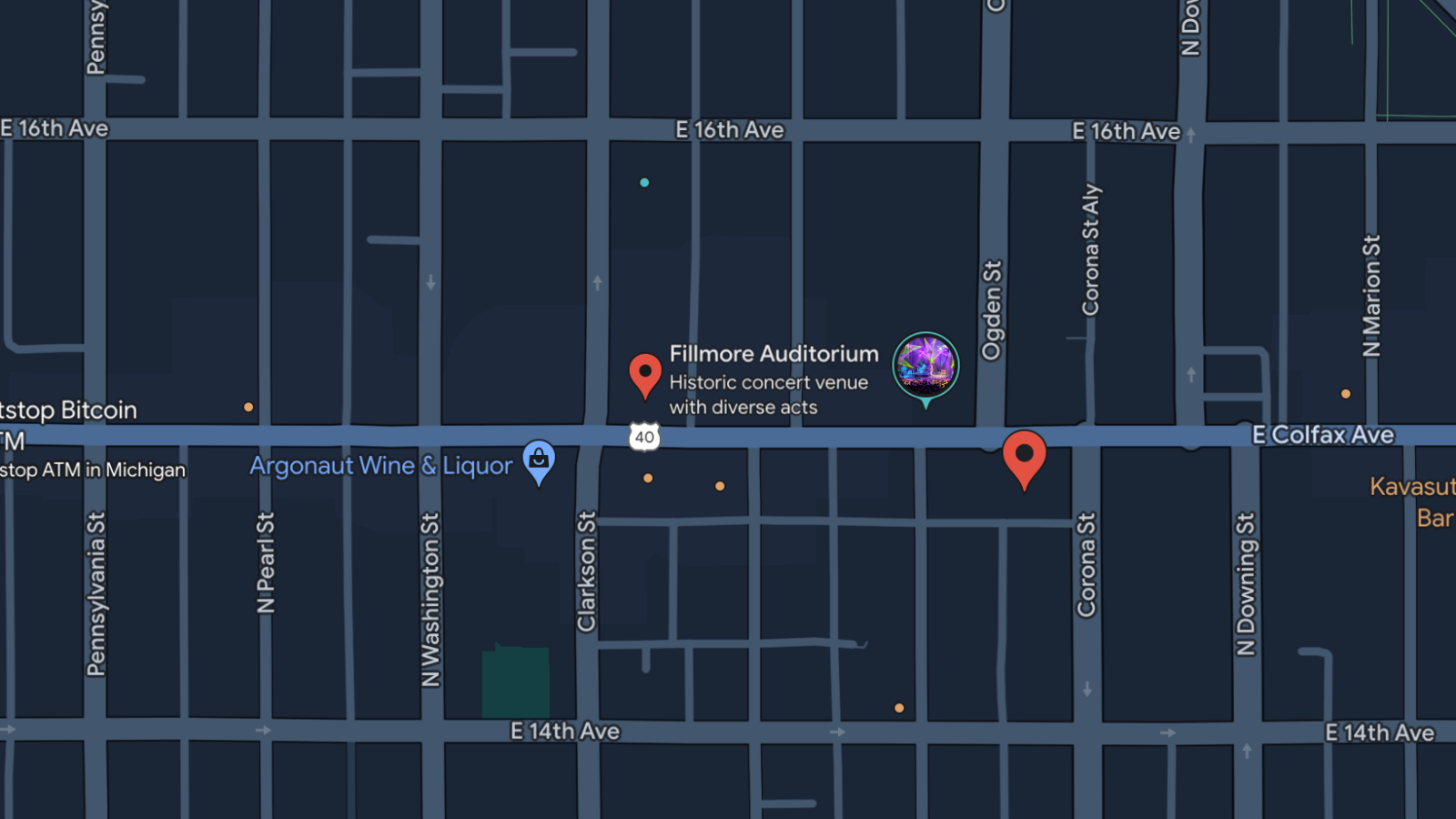Map image of the Fillmore Auditorium location 