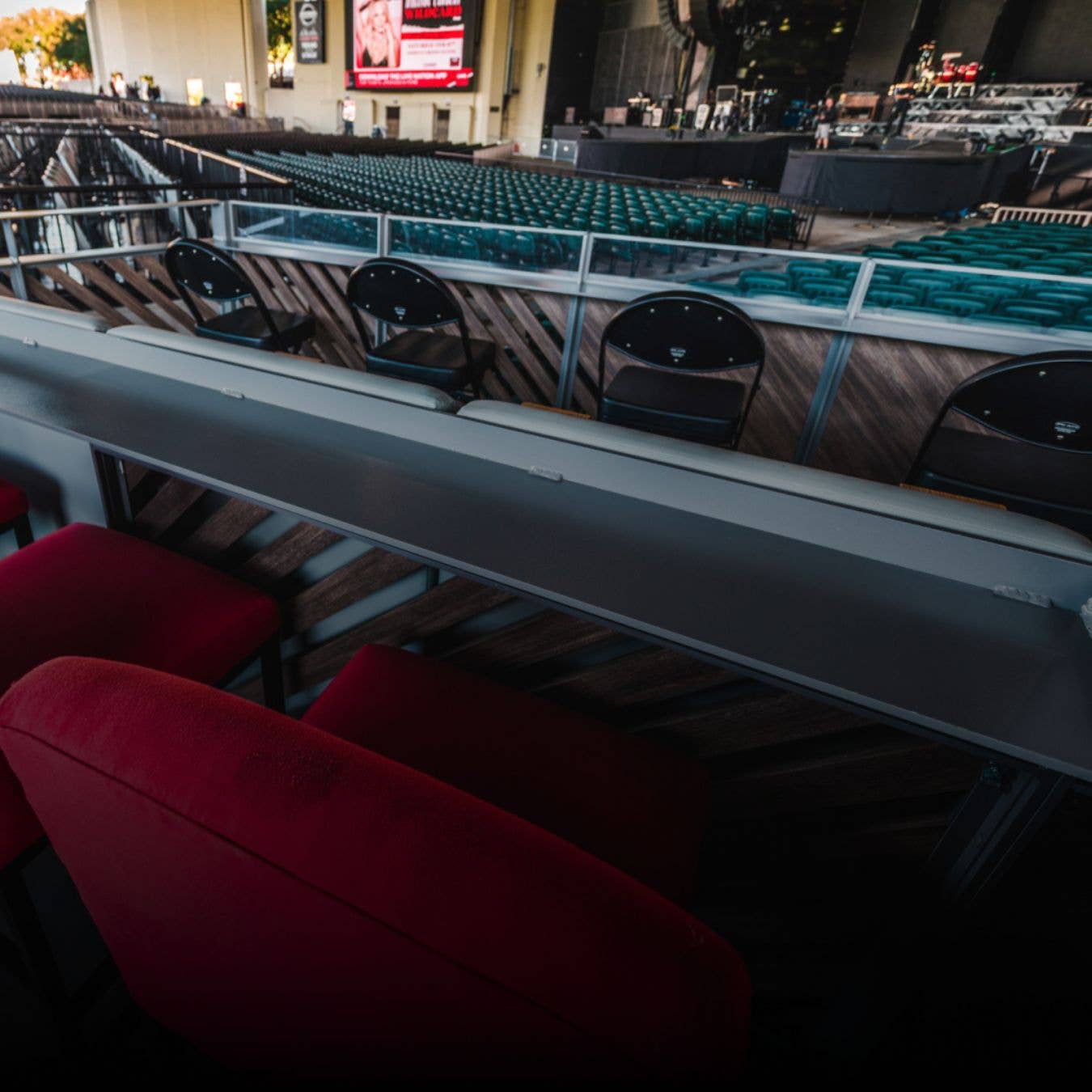 Empty seats with a stage view in the background 