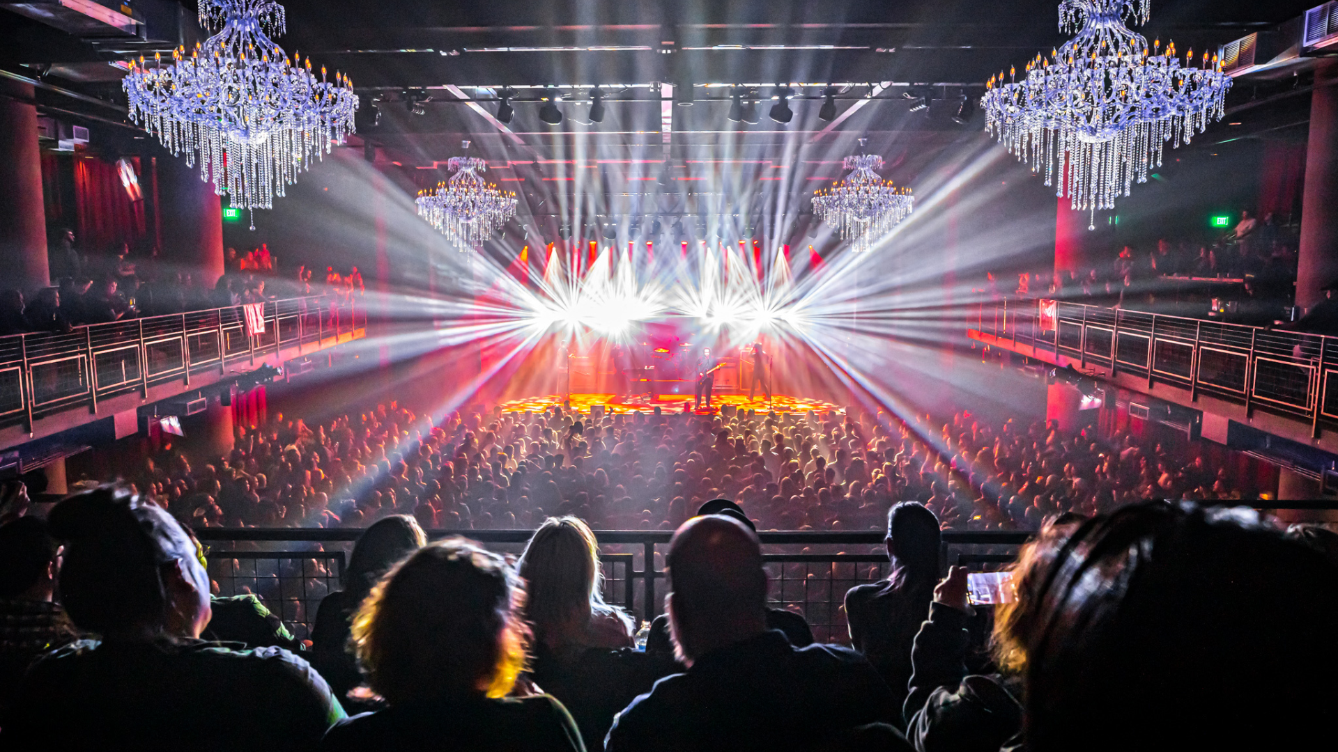 A view of the stage from the balcony during a show