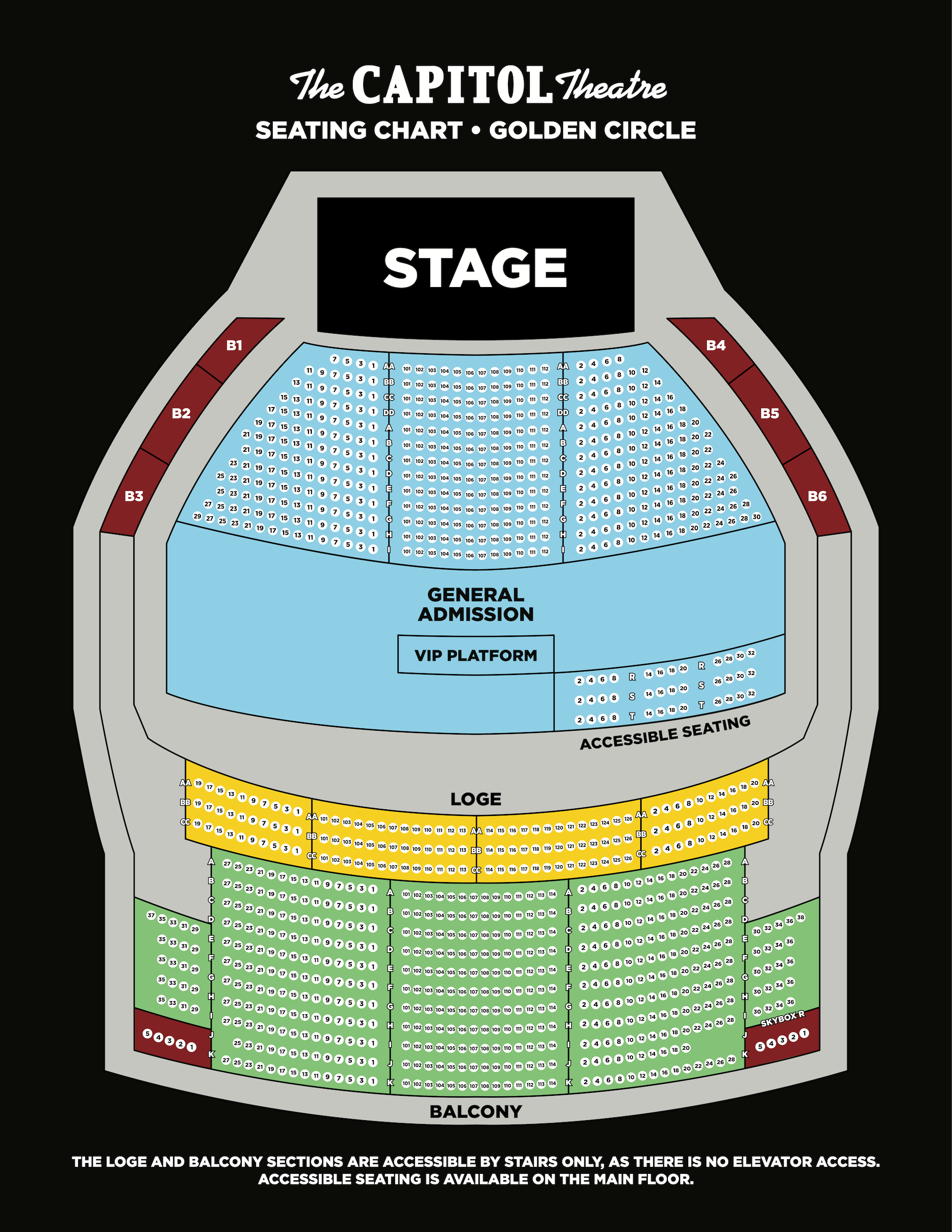 Golden circle seating chart at The Capitol Theatre in Portchester, NY.