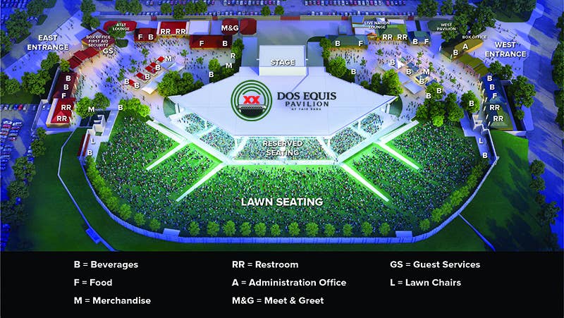A map of the Dos Equis Pavilion venue.