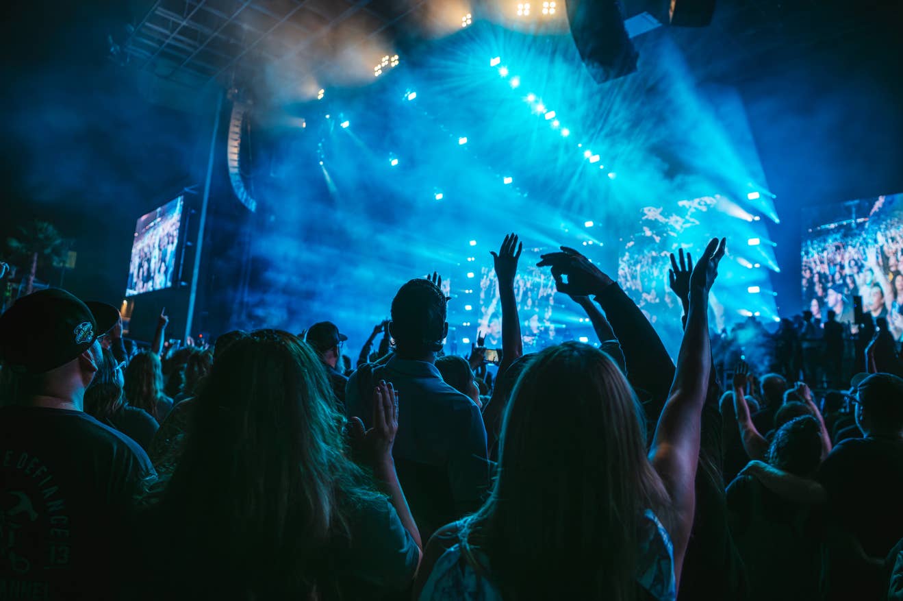 Fans Watching a Show With Hands Up
