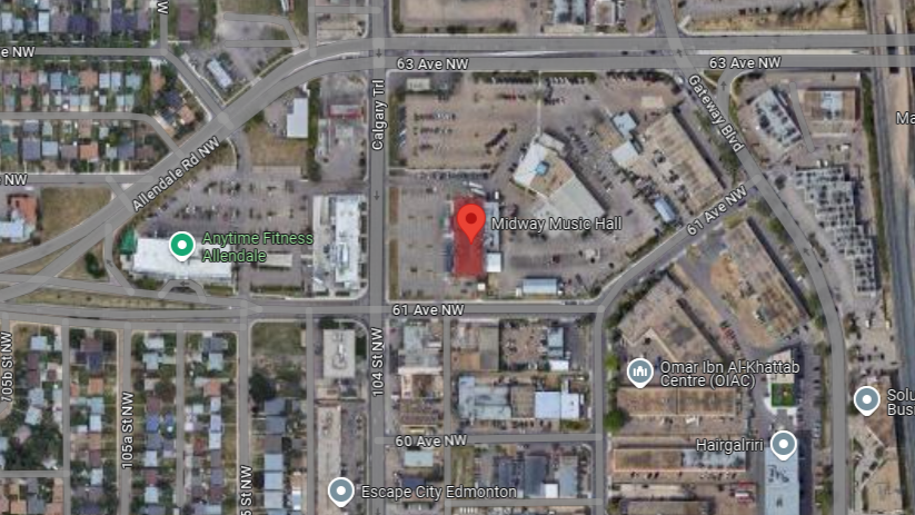 view of an aerial map of  the neighborhood surrounding midway music hall