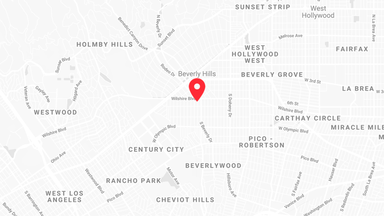 A map with a pin indicating the Live Nation headquarters location in Beverly Hills, California