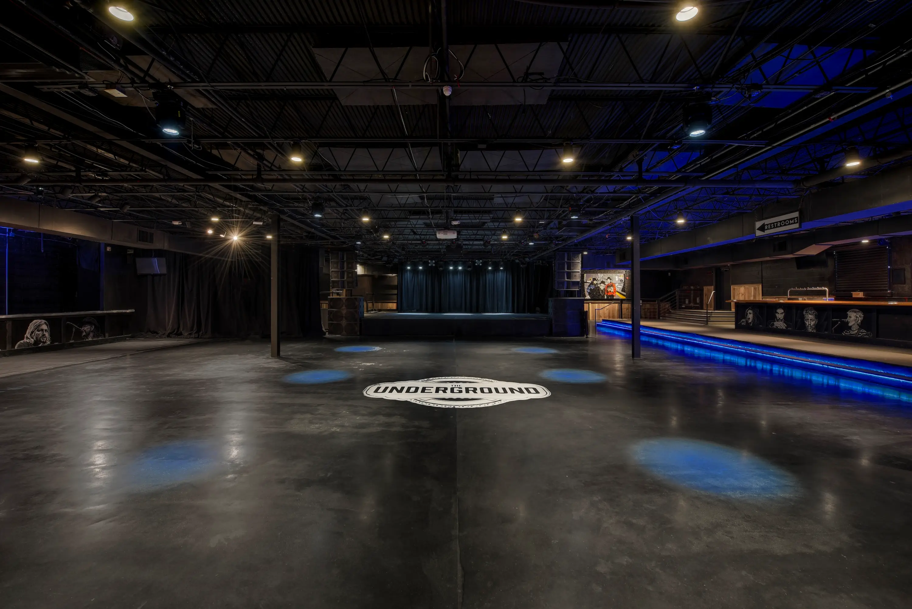 An empty music hall at The Underground Music Hall