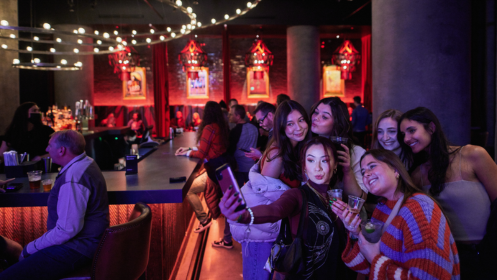 A group of people in our lounge taking a selfie