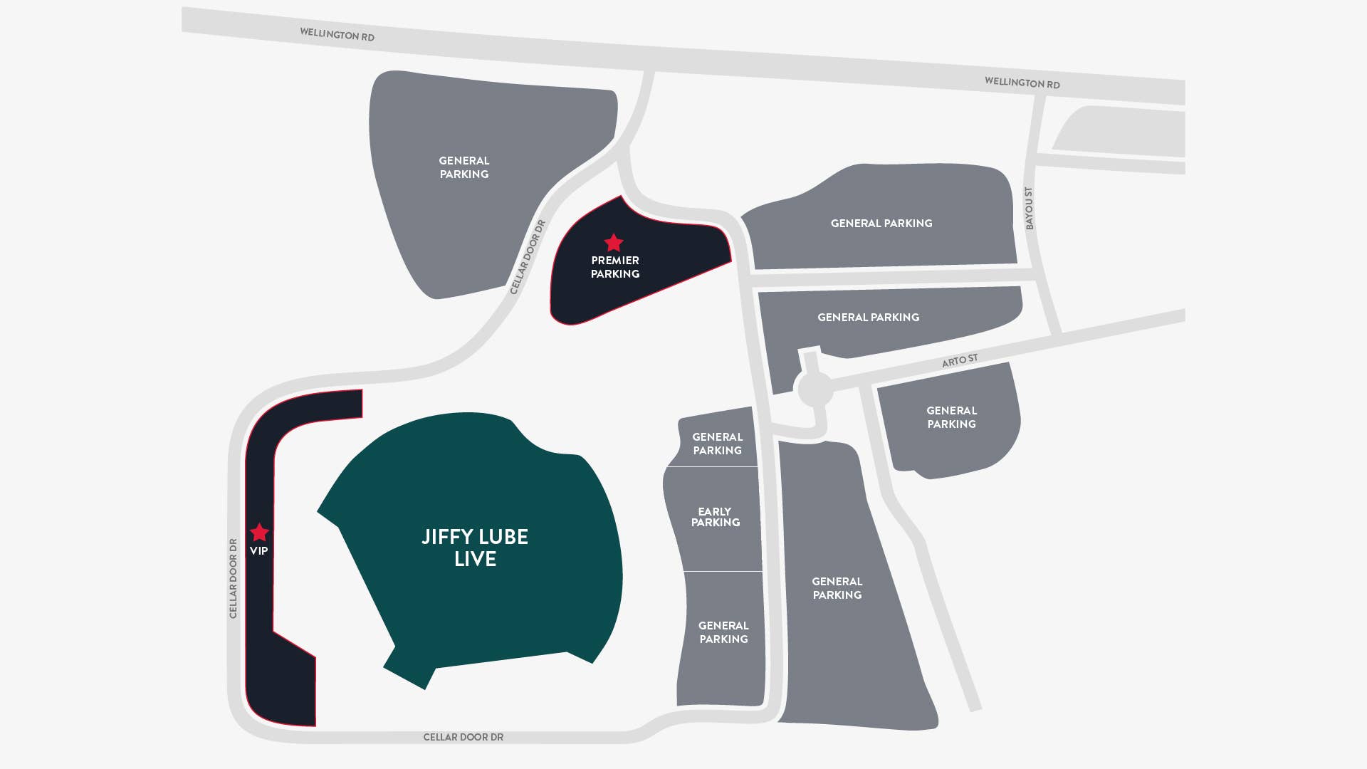 Map screenshot highlighting upgraded parking locations and each parking lot.
