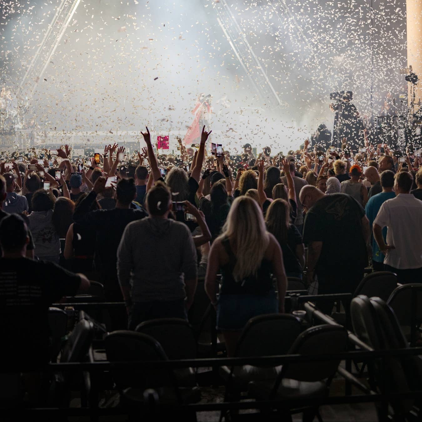 View of a crowd facing the stage at Ruoff Music Center