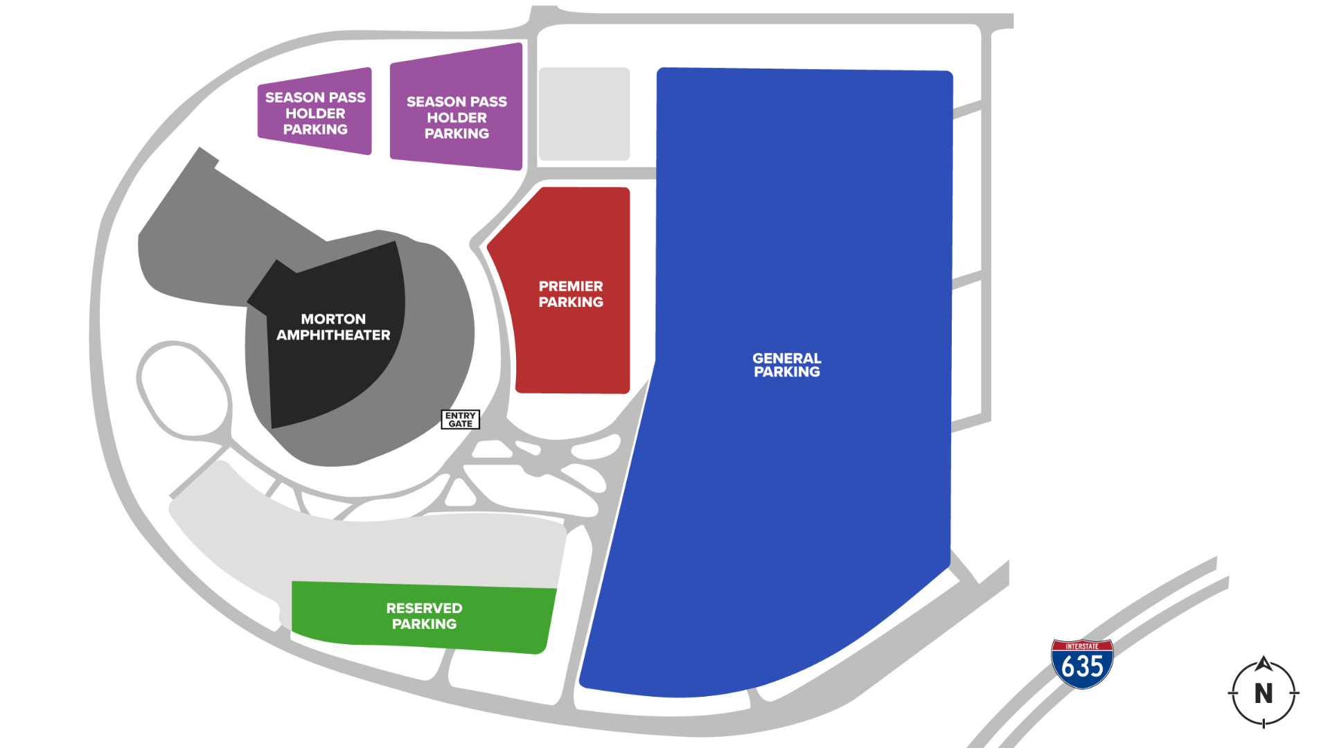 A graphic showing a map of parking options at Morton Amphitheater.